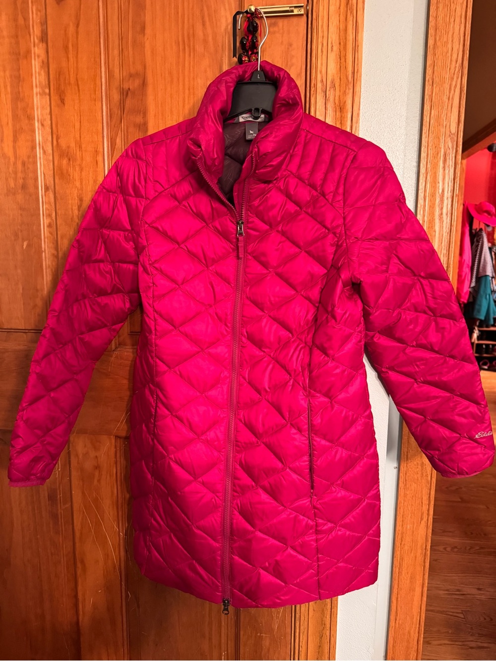 Eddie Bauer Quilted Long Puffer Coat in Fuchsia